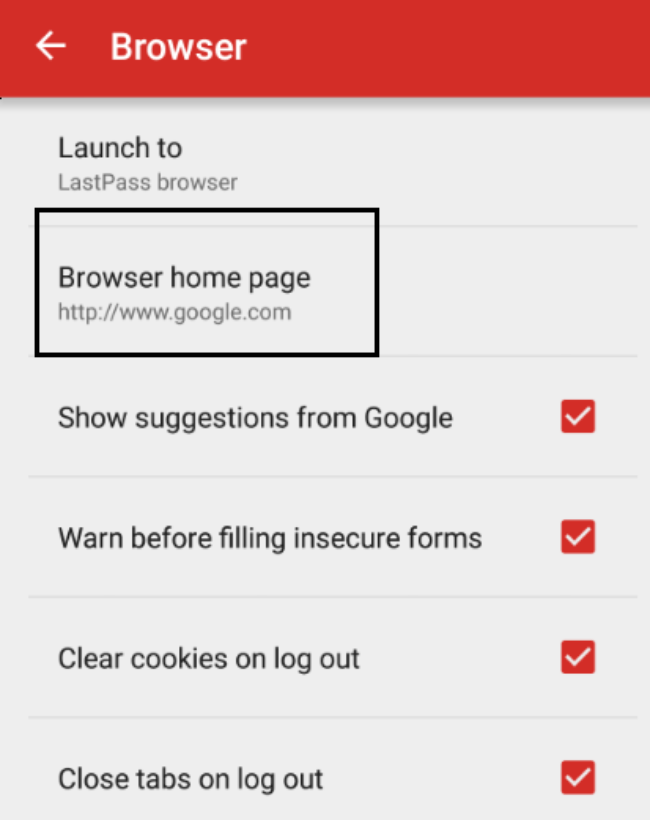 Set Default Search Engine to Start Page in Lastpass