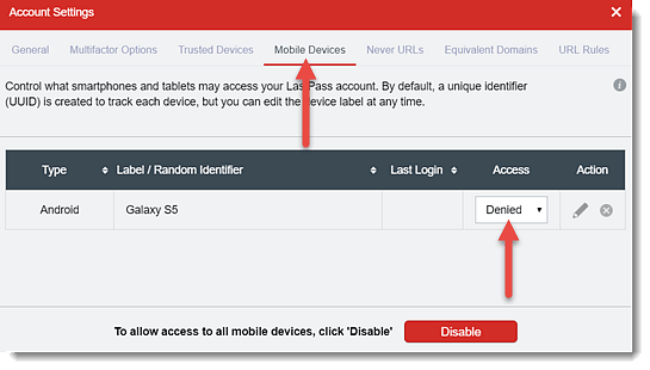How to Deny an Authorization for a Mobile Device in LastPass
