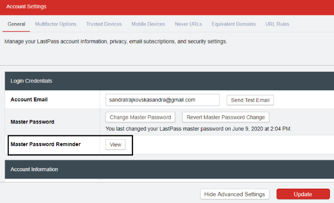 Disable master password reminder in Lastpass