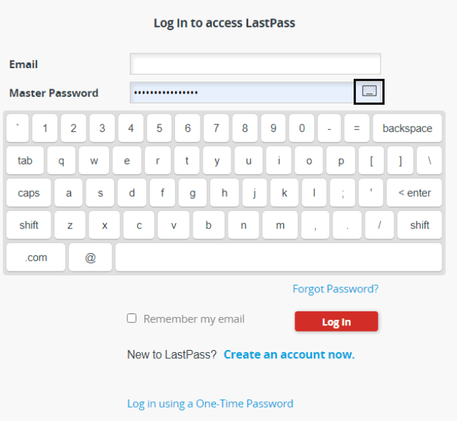 Use the screen keyboard in Lastpass