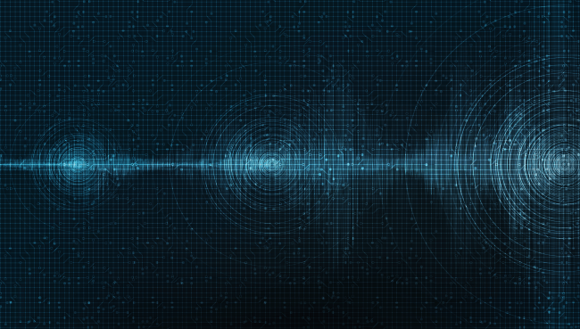 Dark digital sound wave on blue background