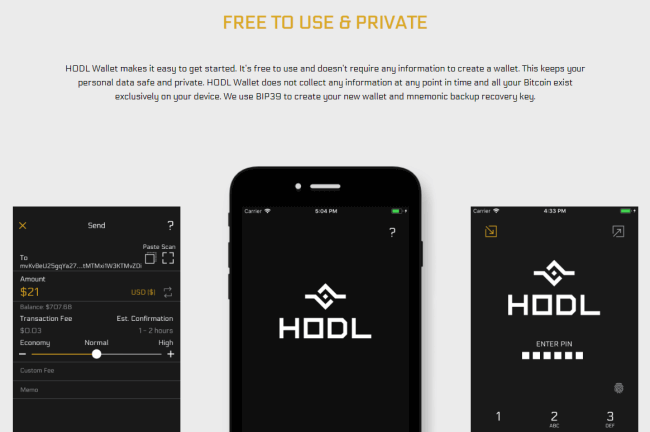 Screenshot of hodlwallet.co homepage