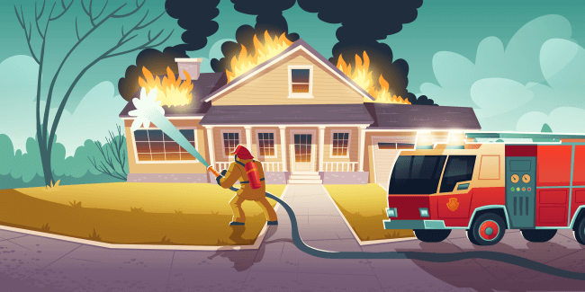 Fireman and a house on fire