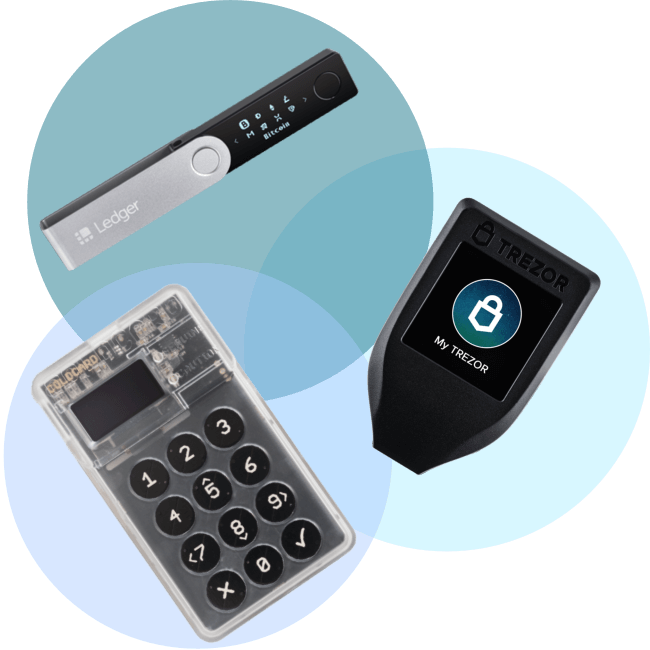 Three hardware wallets: Ledger, Trezor and ColdCard