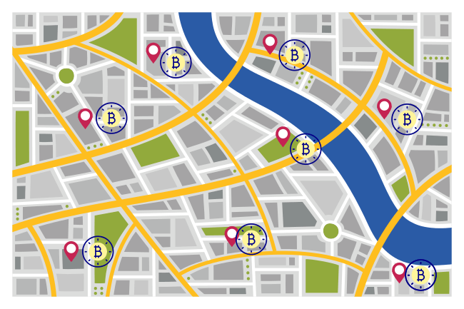 Map with bitcoin markers