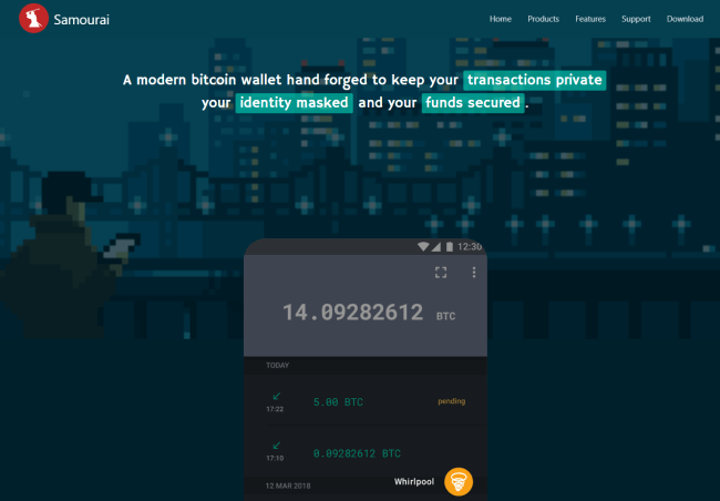 Screenshot of samouraiwallet.com homepage