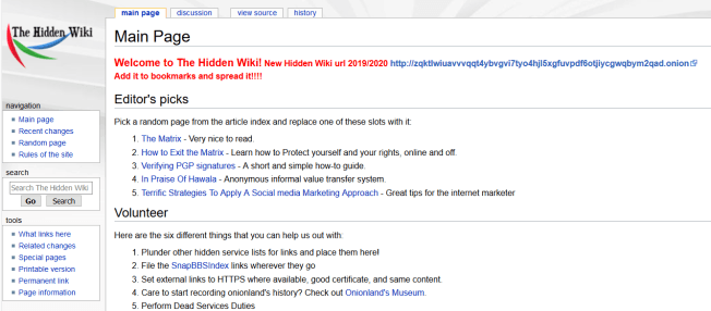 Screenshot of Thehiddenwiki.org