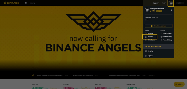 Binance Exchange Funding Account with Crypto