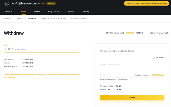 binance withdrawal to bank fee