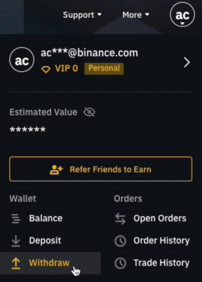 withdraw money binance