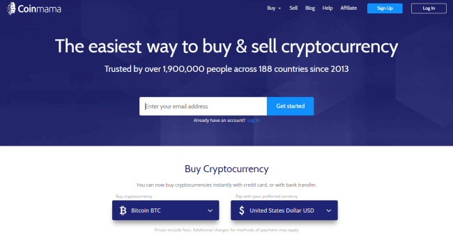 Screenshot coinmama.com homepage