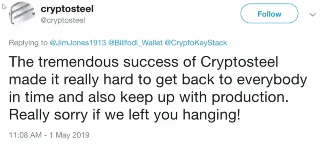 Cryptosteel tweet