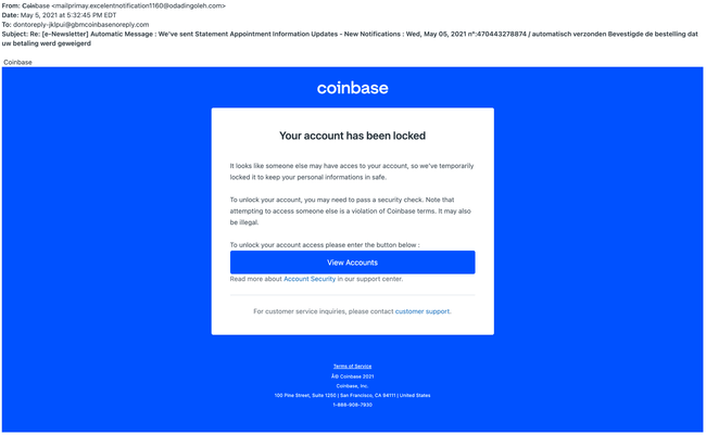 coinbase phishing email