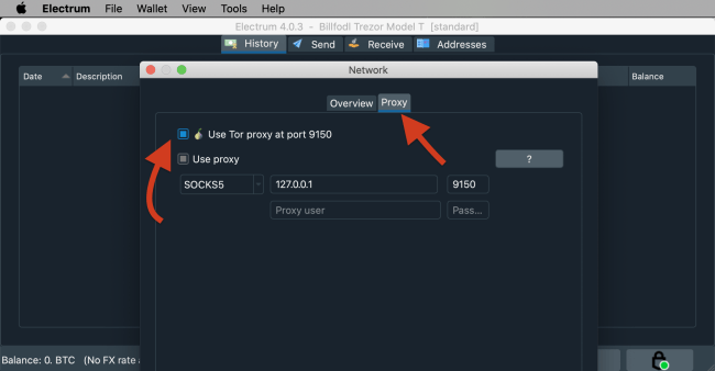 Activate Tor routing in Electrum wallet