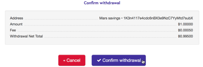 Screenshot of kraken.com withdrawal confirm