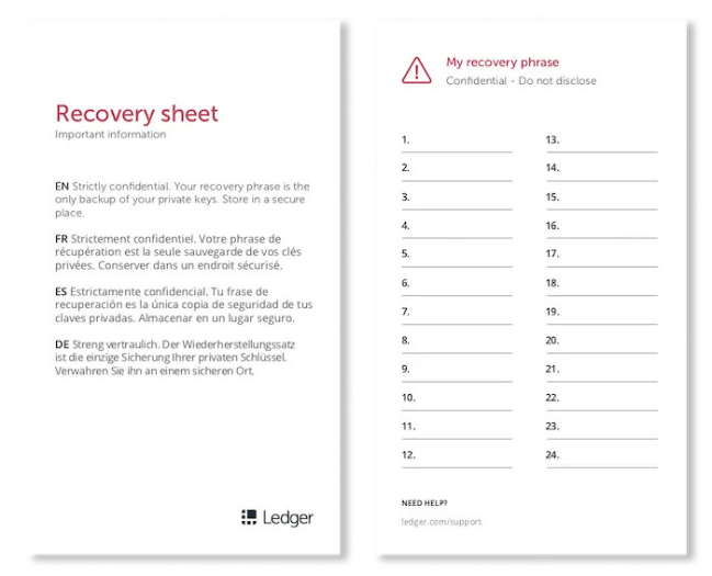 nano s recovery sheet