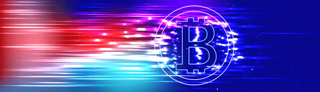 Bitcoin with lights of speed illustration