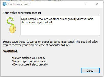Setting up seed extension in Electrum Wallet