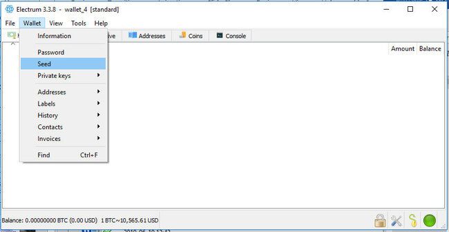 Seed option in Electrum Wallet