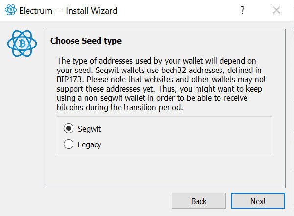 Choose seed type in Electrum Wallet