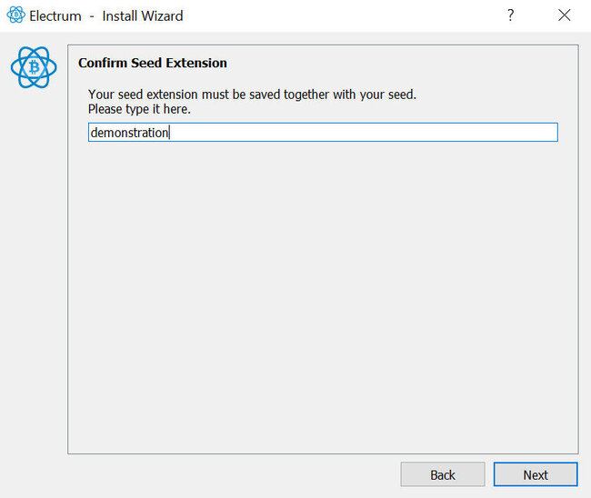 Confirm Seed extension with Electrum Wallet