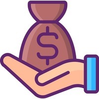 Hand holding bag of money icon