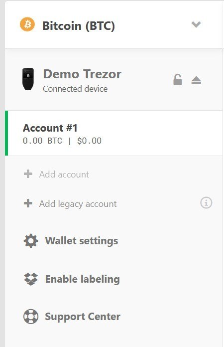 Select Trezor account