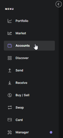 ledger live accounts menu