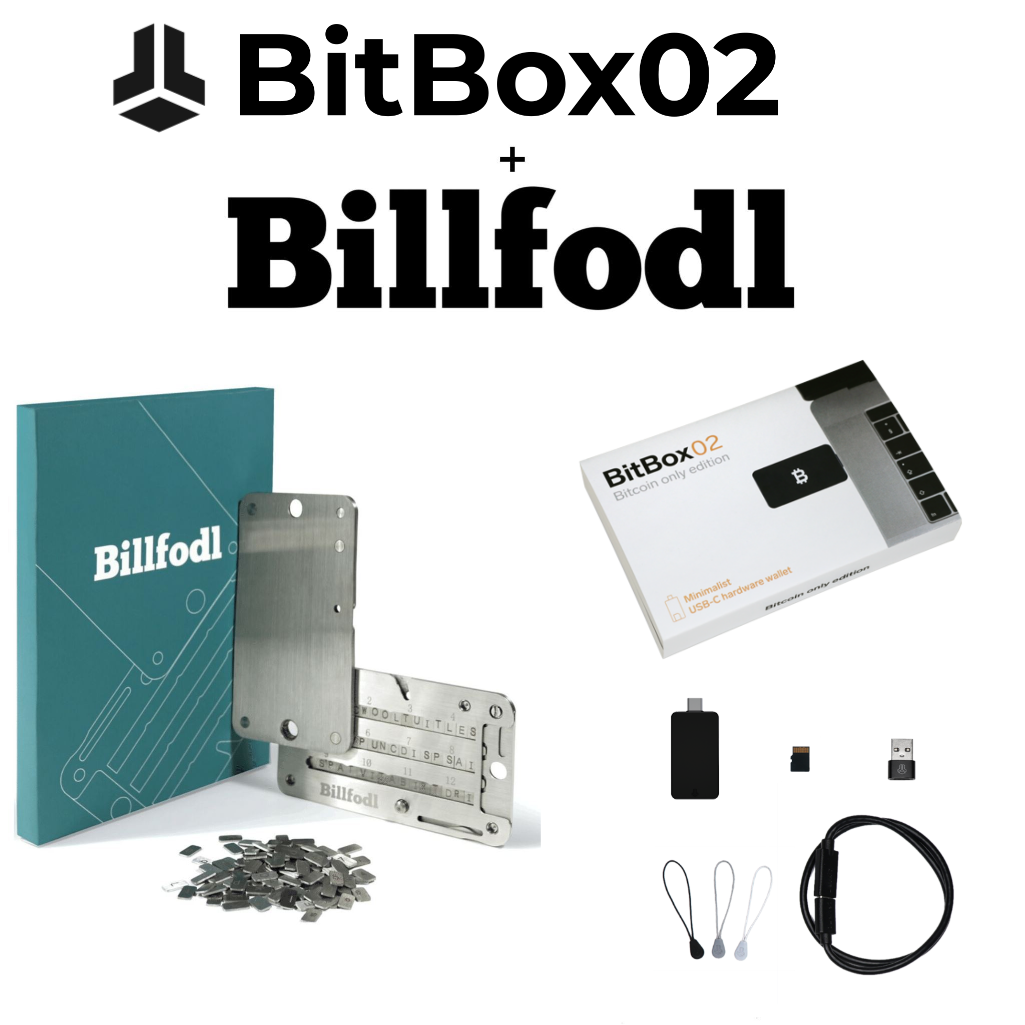 BitBox02 (Bitcoin only) and Billfodl Box Contents