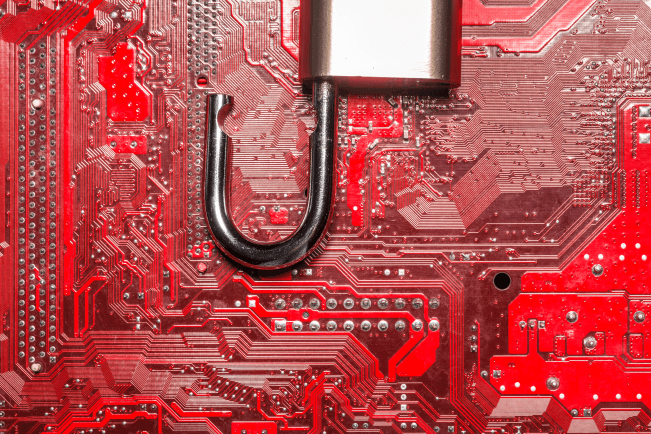 Padlock on a computer circuit board