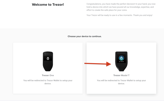 Redirect to trezor model t