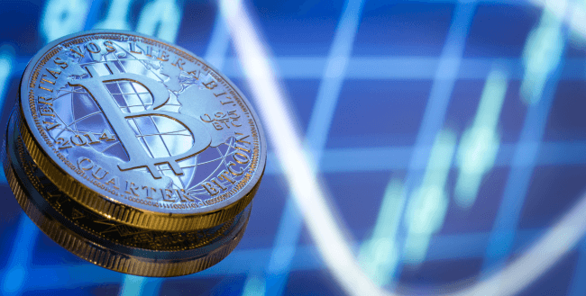 Bitcoin on blue background
