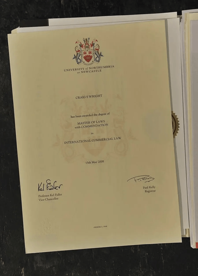 Craig Wright Master Of Laws degree