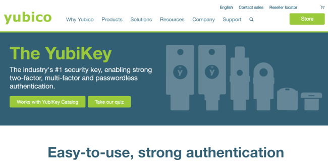 Screenshot of yubico.com