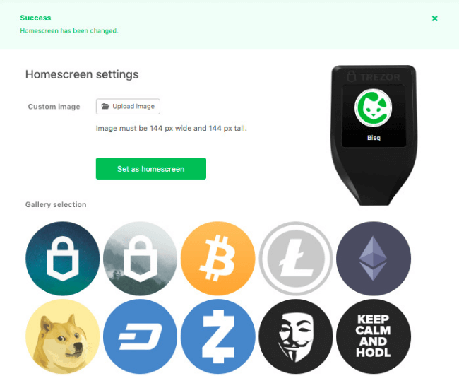 Trezor Model T homescreen image options