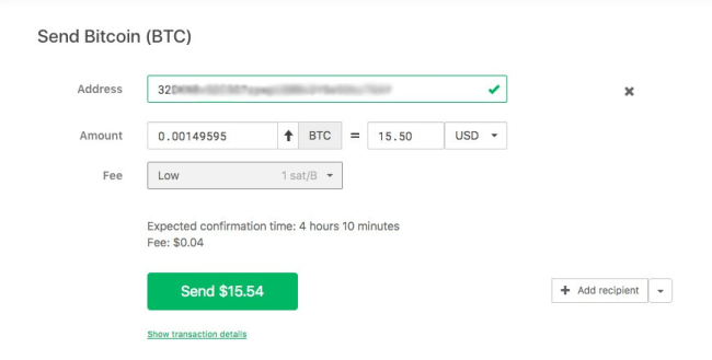 Send bitcoin with trezor one