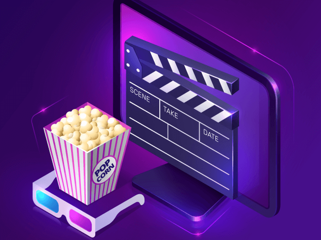 Online cinema or movie, isometric concept