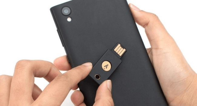 YubiKey 5 NFC touching phone